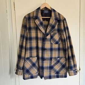 Vintage Pendleton Plaid Blue and Tan Men's Shirt Jacket M